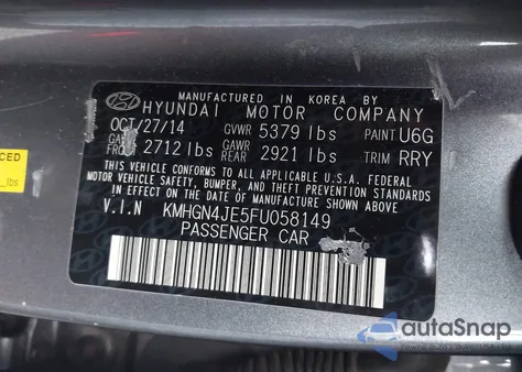 2015 Hyundai Genesis 3.8 z USA, uszkodzony, nr VIN KMHGN4JE5FU058149